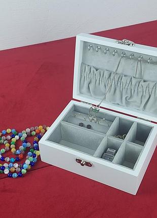Шкатулочка для украшений белого цвета с серым бархатом, 170*120*70 мм тм wooden organizer