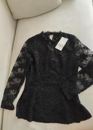 Кружево блуза с пайетками zara легкая прозрачная праздничная