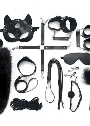 Набір bdsm art of sex — maxi bdsm set leather, 13 предметів, чорний, натуральна шкіра
