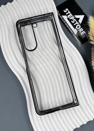 Чехол для samsung galaxy fold 5 (f946) прозрачный с цветным ободком глянцевый противоударный пластиковый