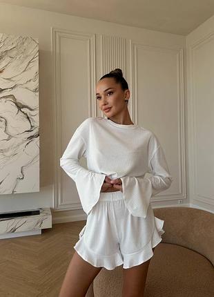 Піжама домашній костюм кофтинка і шорти в рубчик