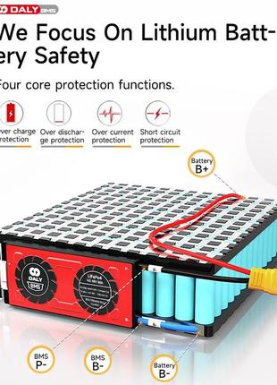 Bms smart плата daly для lifepo4 аккумуляторов 24v 8s 120a симметрия с bluetooth (bms контроллер, бмс плата)7 фото