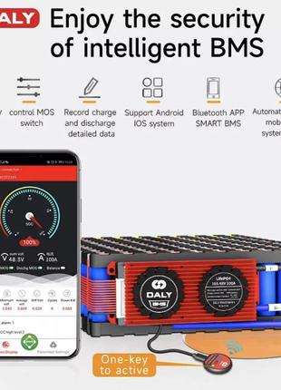 Bms smart плата daly для lifepo4 аккумуляторов 24v 8s 120a симметрия с bluetooth (bms контроллер, бмс плата)6 фото