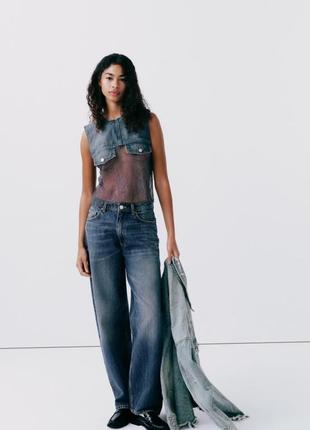 Джинсовий топ з мереживними вставками zara