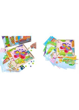 Логічна гра c 65718 дерев'яна, сортер, палички, щипці, 10 карт із завданнями