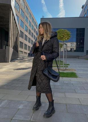 Пальто тепле стьогане куртка довга евро зима
