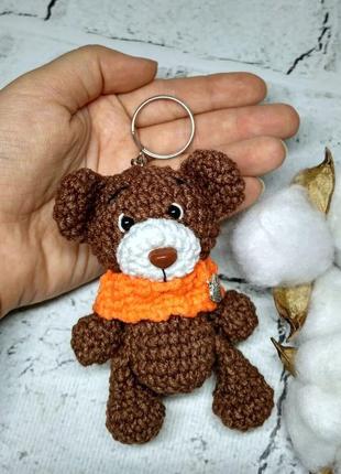 Брелок мишка игрушка вязаная ручной работы амигуруми hand made 8,5х4,5 см коричневый (202-30-1)