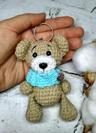 Брелок мишка игрушка вязаная ручной работы амигуруми hand made 8,5х4,5 см бежевый (202-30-2)