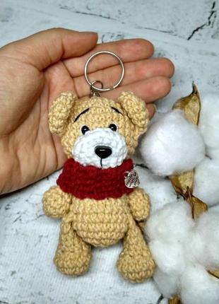 Брелок мишка игрушка вязаная ручной работы амигуруми hand made 8,5х4,5 см светло-коричневый (202)
