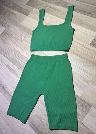 Комплект костюм zara у рубчик велосипедки топ