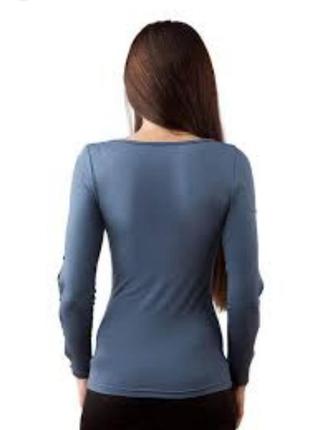 Женская трикотажная кофта футболка лонгслив сине-зеленого цвета базовая повседневная...