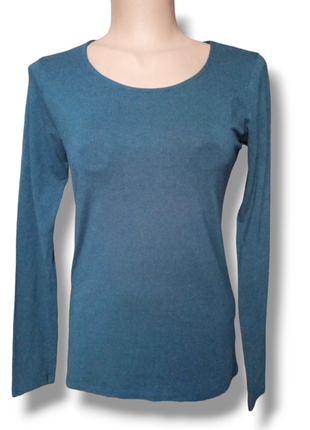 Женская трикотажная кофта футболка лонгслив сине-зеленого цвета базовая повседневная...