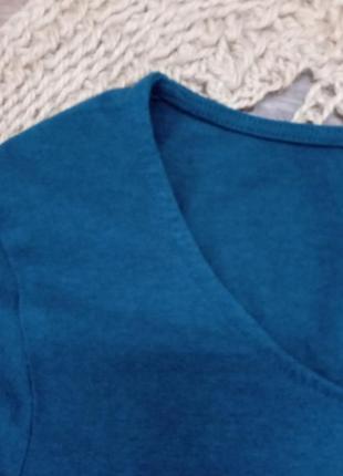 Женская трикотажная кофта футболка лонгслив сине-зеленого цвета базовая повседневная...