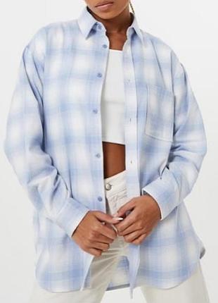 Сорочка блакитна / біла оверсайз від h&m / сорочка в клітинку oversized