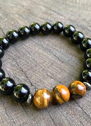 Браслет, браслет із камінням, браслет з тигрового ока і чорного агату, браслет ручної роботи