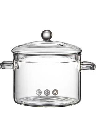 Кастрюля стеклянная 1,9 л с крышкой для электрических и газовых плит