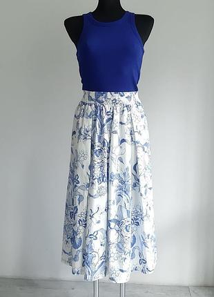 Юбка миди юбка оверсайз солнце клеш пышная трендовая белая цветочный принт