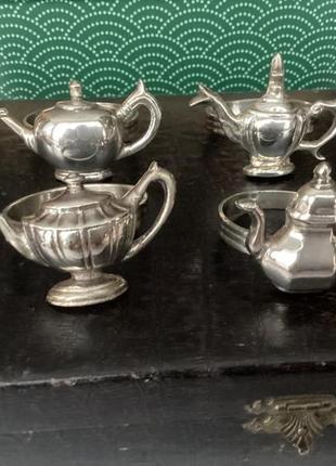 Набор посеребрённых колец для салфеток. 4 шт. чайники.