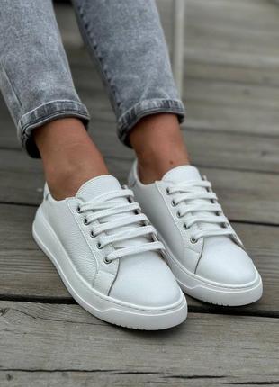 Україна натуральні шкіряні прошиті білі кеди - кросівки