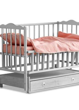 Гр ліжечко дитяче "ангеліна" (1) шарнір-підшибник з відкидною боковиною+шухляда, бук (сірий)