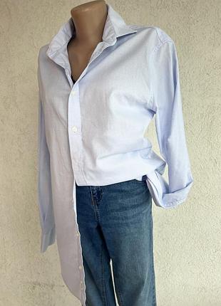 Оверсайз marks & spencer рубашка голубого цвета 100% хлопок мелкая клетка