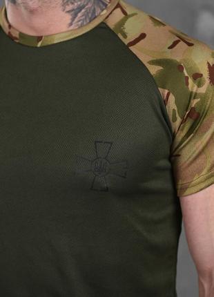 Тактическая футболка с принтом зсу, coolmax, цвет олива/ рукава мультикам5 фото