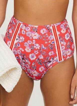 Брендовые плавки низ купальника с высокой талией в цветочный принт h&m этикетка