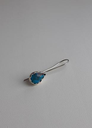 Моно серьга, одиночная серебряная серьга с бирюзой
