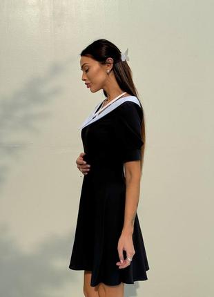 Сукня з білим коміром чорна коротка міні приталена розкльошена ретро вінтаж лялькова бебі дол лоліта аніме школьне святкове ошатне плаття8 фото