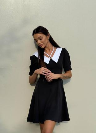 Сукня з білим коміром чорна коротка міні приталена розкльошена ретро вінтаж лялькова бебі дол лоліта аніме школьне святкове ошатне плаття6 фото