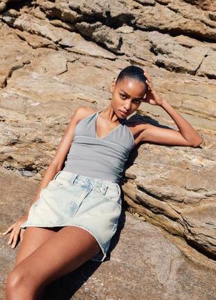 Мини юбка голубая джинсовая zara