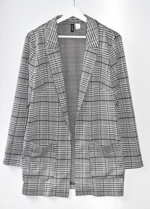 Hm стильний подовжений жакет без застібок трикотаж  клітинка