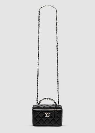 Chanel classic black lambskin pearl crush vanity bag silver