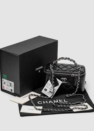 Chanel classic black lambskin pearl crush vanity bag silver3 фото