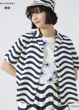 Сорочка з коротким рукавом із суміші льону (з відкритим коміром) uniqlo та marimekko