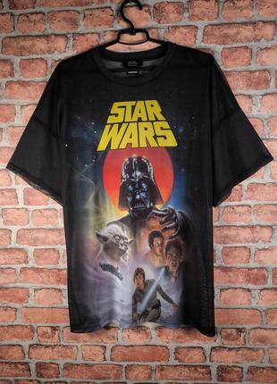 Прозора футболка оверсайз сітка star wars зоряні війни bershka