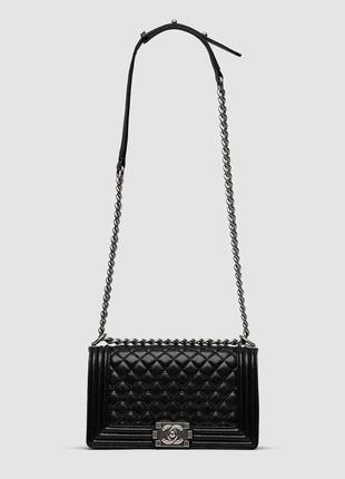 Chanel medium boy black/silver caviar rhw