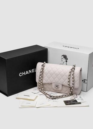 Chanel classic 2.55 medium double flap in white/silver2 фото