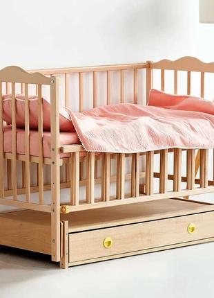 Гр ліжечко дитяче "ангеліна" (1) шарнір-підшибник з відкидною боковиною+шухляда, бук (натуральна)