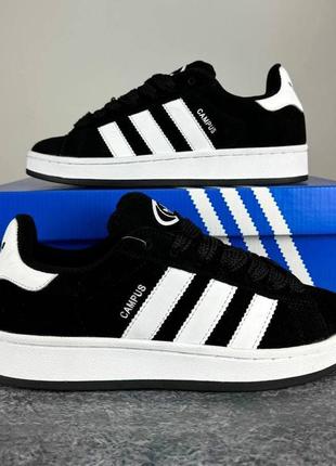 Кроссовки черные с белым мужские и женские размеры adidas campus