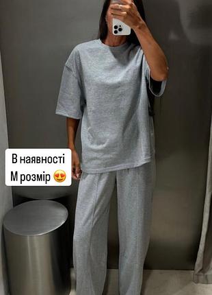 Металлизированный костюм zara new original широкие брюки и футболка с металлической нитью