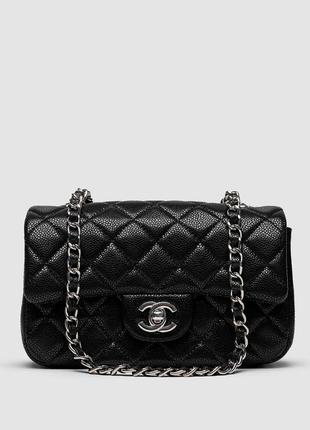 Chanel classic 1.55 small single flap in black/silver1 фото
