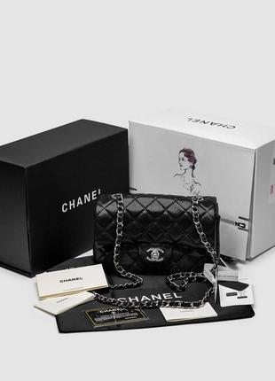 Chanel classic 1.55 small single flap in black/silver3 фото