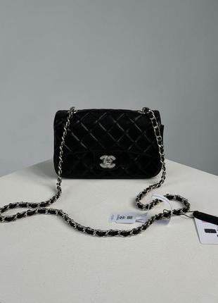 Chanel classic 1.55 small single flap in black/silver2 фото