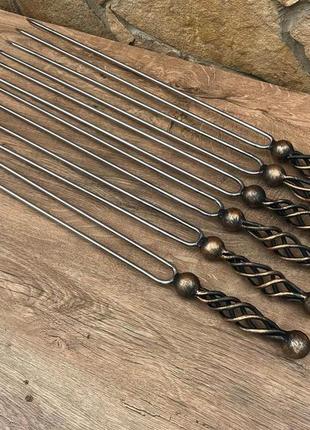 Собственноручно кованый набор шампуров (6 шт.) с двойными стержнями из нержавеющей...