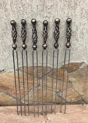 Собственноручно кованый набор шампуров (6 шт.) с двойными стержнями из нержавеющей...