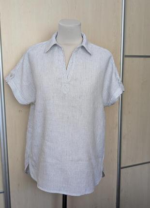 Лляна сорочка оверсайз без рукавів в смужку tahari