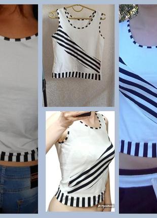 Маечка укороченная, топ черно-белая полоска