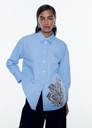 Сорочка з попліну з вишивкою квітів zara