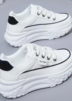 Білі кросівки кеди на платформі, шкіряні білі кросівки, женские белые кроссовки